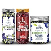 BLUE TEA - Combo - Butterfly Pea Flower Tea (1.76 OZ) + Hibiscus Tea (1.76 Oz) | Antioxidant herbal tea - caffeine-free - Gluten- free