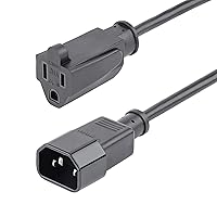 StarTech.com 1ft (0.3m) Power Extension Cord, IEC C14 to NEMA 5-15R, 10A 125V, 18AWG, 10 Pack, Computer Power Extension Cord, AC Outlet Extension Cable for Network Equipment, UL Listed (PAC10010PK)