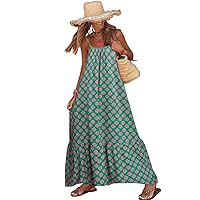 miduo Womens Summer Bohemian Pattern Spaghetti Straps Sleeveless Casual Maxi Long Dresses