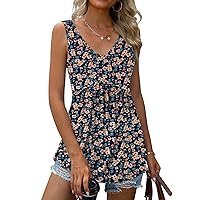 Women Tank Tops 2024 Summer Sleeveless Blouses V Neck Casual Loose Fit Flowy Shirts S-3X