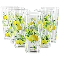 Calypso Basics Fresh Lemons by Reston Lloyd, 19oz Acrylic Ice Tea Drinkware, Set of 6, white, lemon, green