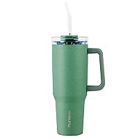 40OZ Tumbler with Handle and Straw,Insulated Leak Proof Double Walled Stainless Steel Travel Mug,Reusable Water Bottle Cup，keep Cold Ice，Hot water for Hours(Green Ice Flower)