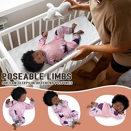BABESIDE Lifelike Reborn Baby Dolls Black - 17-Inch Baby-Soft Body & Curls Realistic-Newborn Baby Dolls African American Real Life Baby Dolls Cloth Body w/Feeding Kit & Gift Box for Kids