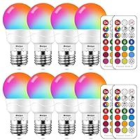 LED Color Changing Light Bulb with Remote Control, 5W 40W Equivalent, 500LM, 5700K,E26 Dimmable RGB Light Bulbs for Birthday Party/KTV Decoration/Household/Bar/Wedding (Pack of 8)