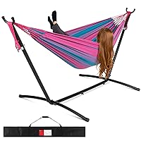 Best Choice Products Double Hammock with Steel Stand, Indoor Outdoor Brazilian-Style Cotton Bed w/Carrying Bag, 2-Person Capacity - Aster