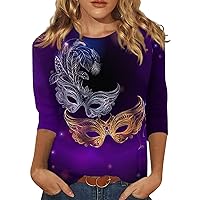 3/4 Sleeve Tops for Women Spring Fashion 2024 Cute Print Graphic Tees Blouses Casual Plus Size Basic Tops