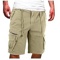 Mens Classic Fit Retro Drawstring Cargo Shorts Summer Beach Walk Work Sohrt Relaxed Fit Outdoor Slacks with Zipper Pockets