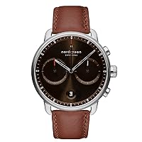 Nordgreen Pioneer Scandinavian Silver Men's Analog 42mm Watch with Brown Leather Strap