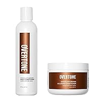 oVertone Haircare Chocolate Brown Healthy Duo - Semi-Permanent Color Depositing Conditioner & Daily Conditioner Set - Cruelty-Free Hair Color w/Shea Butter & Coconut Oil (Chocolate Brown)