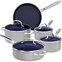 Nuwave 9pc Cookware Set Healthy Duralon Blue Ceramic Nonstick Coated, Diamond Infused Scratch-Resistant, PFAS Free, Oven Safe, Induction Ready & Evenly Heats, Tempered Glass Lids & Stay-Cool Handle