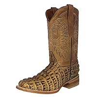 Texas Legacy Mens Rustic Sand Western Leather Cowboy Boots Crocodile Tail Print