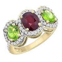 PIERA 14K Yellow Gold Natural Quality Ruby 3-stone Mothers Ring Oval Diamond Accent, size 5-10