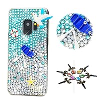 STENES Galaxy S8 Active Case - Stylish - 100+ Bling Crystal - 3D Handmade Boat Starfish Peace Dove Design Protective Cover for Samsung Galaxy S8 Active - Navy Blue
