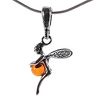 BALTIC AMBER AND STERLING SILVER 925 FAIRY BALL PENDANT NECKLACE - 10 12 14 16 18 20 22 24 26 28 30 32 34 36 38 40