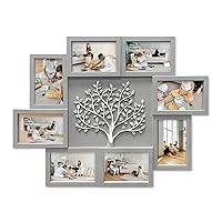 8 Photo Collage Frame for Wall, 4x6 Picture Frame Collage with Tree Décor, Family Photo Frames for Home Living Room - Grey