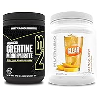 NutraBio Creatine Monohydrate, Unflavored, (300 g) and Clear Whey Protein Isolate, (Mango Mist) Supplement Bundle – Muscle Energy, Maximum Growth, Recovery, and Strength