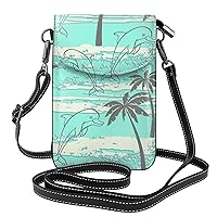 GeRRiT Dolphins Palm Trees Leather Small Crossbody Bags for Women Cell Phone Bag Wallet Purses