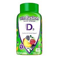 Vitamin D3 Gummy Vitamins for Bone and Immune System Support, Peach, Blackberry and Strawberry Flavored, 50 mcg Vitamin D, 75 Day Supply, 150 Count
