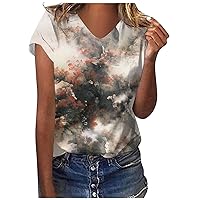 Womens Printed T-Shirt Round Neck Basic Blouse Short-Sleeved Summer Comfortable Fashion Casual Loose Tees Tops
