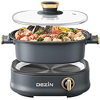 Dezin Electric Shabu Shabu Pot with Removable Pot, 3L Non-Stick Hot Pot Electric with Dual-Power Control, Electric Pot with Tempered Glass Lid for Party, Family and Friend Gathering