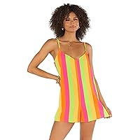 Show Me Your Mumu Women's Rascal Romper, Neon Vacay Stripe