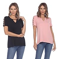 Women's Pack of 2 Keyhole Neck Short Sleeve Top