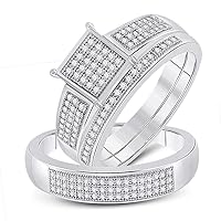 The Diamond Deal Sterling Silver His Hers Round Diamond Square Matching Wedding Set 3/8 Cttw