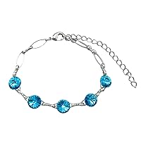 SUNDUKOFF Women's / Girls' Bracelet in Silver with 5 Crystals 8 mm in Various Colours 18 cm Adjustable Length