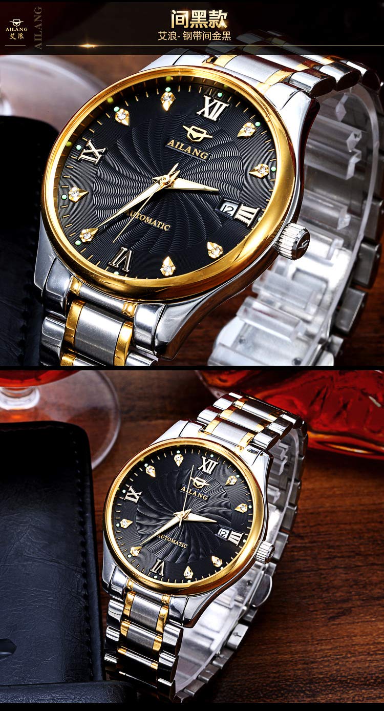 AILANG Luxury Mens wristwatches Automatic Mechanical Business Man Watches Calendar Waterproof 316L Stainless Steel Watch -502
