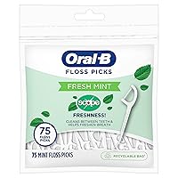 Oral-B Burst of Scope Dental Floss Picks, Fresh Mint, 75 Count Each, Pack of 6 (450 Count Total)