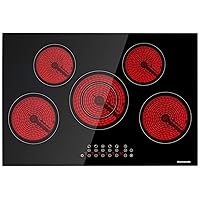 thermomate 5 Burners Electric Cooktop, 30 Inch Built in Electric Radiant Stove Top, 8200W Ceramic Glass Cooktop with Sensor Touch Control, 9 Heating Level, Chlid Lock & Timer, 220-240V Hard Wire