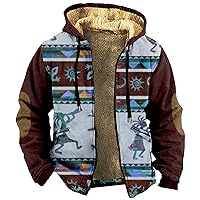 Zip Up Sweatshirts For Men With Hood Big Tall Retro Ethnic Graphic Hoodies Heavyweight Sherpa Fleece Lined Jackets