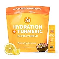 Turmeric Powder, Electrolyte Drink Mix Hydration Packets by ZYN | 32 Servings | Passion Fruit Lemonade | Healthy Electrolytes Powder with Turmeric Powder, Vitamin C, Zinc & Curcumin