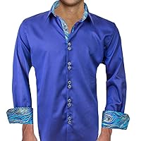 Dark Blue with Blue Metallic Designer Dress Shirt - Made in USA