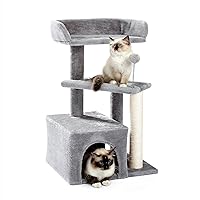 Made4Pets Cat Tree, Carpet Cat Tower Grey for Indoors Cats, Cute Wood Kitty Condo with Scratching Post and Pad, 29