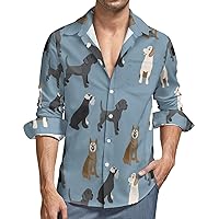 Pattern with Dogs Colorful Mens Long Sleeve Shirts Casual Button Down Shirts for Men Summer Beach Tees with Pocket