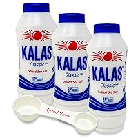 Greek Iodized Sea Salt Course Bundle with - (3) 400 Gram (14.1oz) Bottles of Kalas Greek Sea Salt Iodized and (1) One Wyked Yummy All in One Plastic Measuring Spoon