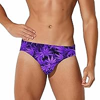 Purple Pot Leaf Weed Men's Low Rise Swim Briefs Sexy Bikini Swimsuit Beach Swimwear