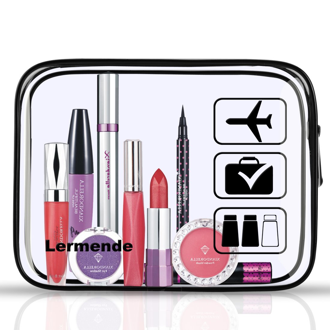 Lermende 3pcs TSA Approved Toiletry Bag with Zipper Travel Luggage Pouch Carry On Clear Airport Airline Compliant Bag Travel Cosmetic Makeup Bags for Men Women - Black