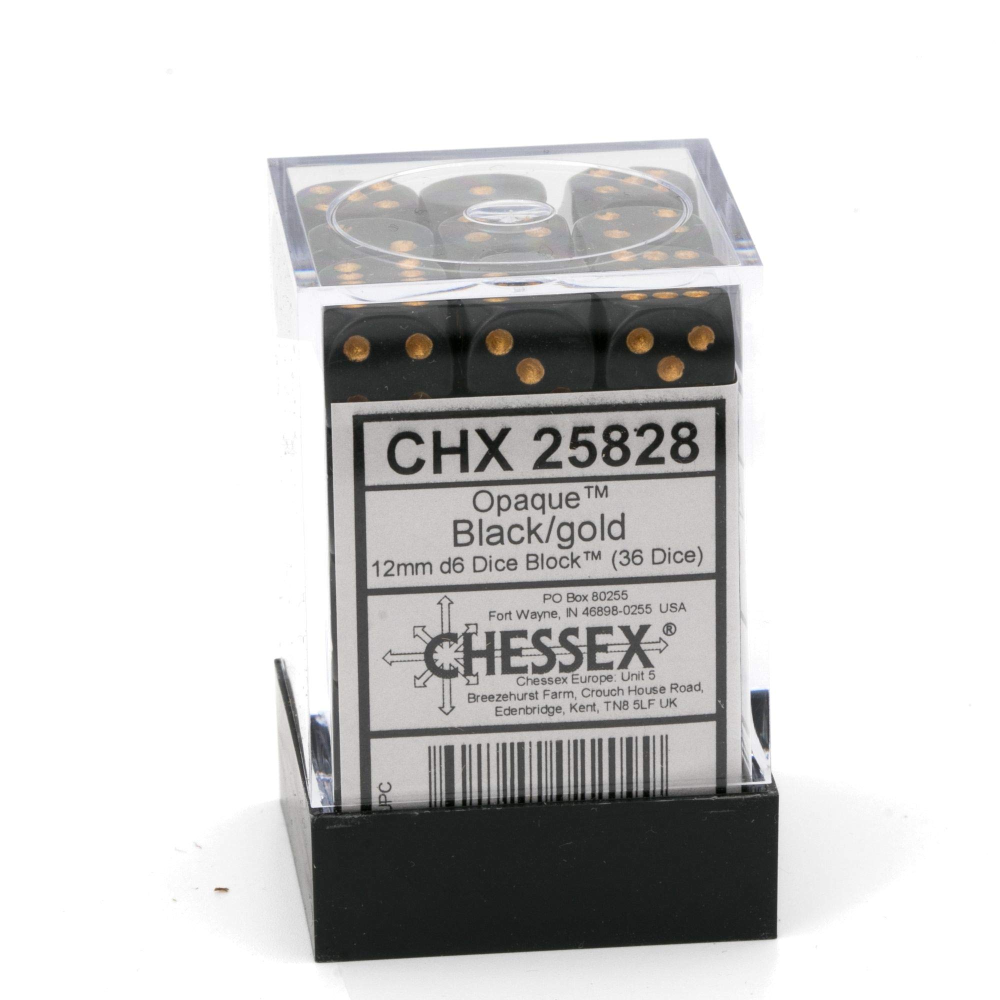 Chessex CHX25828 Dice-Opaque: 36D6 Black/Gold Set