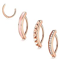JeryWe 4 Pcs Clicker Belly Rings Stainless Steel Belly Button Ring for Women CZ Pink Piercing Reverse Curved Navel Barbell Body Jewellery 14G
