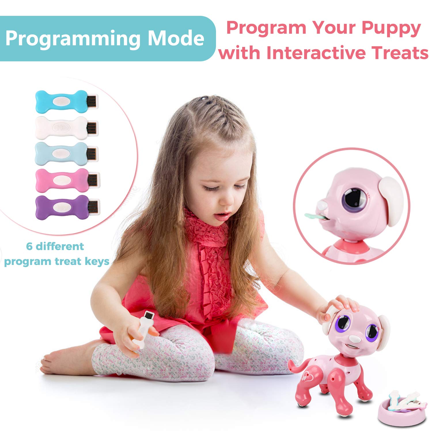 RACPNEL RC Robot Dog Toy: Interactive, Walking, Dancing, Programmable Puppy - Gesture Sensing, Lights, Sounds - Ages 3+, Pink