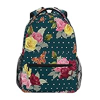 ALAZA Rose Butterfly Polka Dots Backpack for Women Men,Travel Trip Casual Daypack College Bookbag Laptop Bag Work Business Shoulder Bag Fit for 14 Inch Laptop