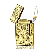 lliang Cool Lighters, Dragon Embossed, Side Wheel Frosted Lighters, Refillable Butane Lighters, Soft Fire Lighters, Flip Lighters, Gold Lighters, Outdoor, Camping, Men's Gifts