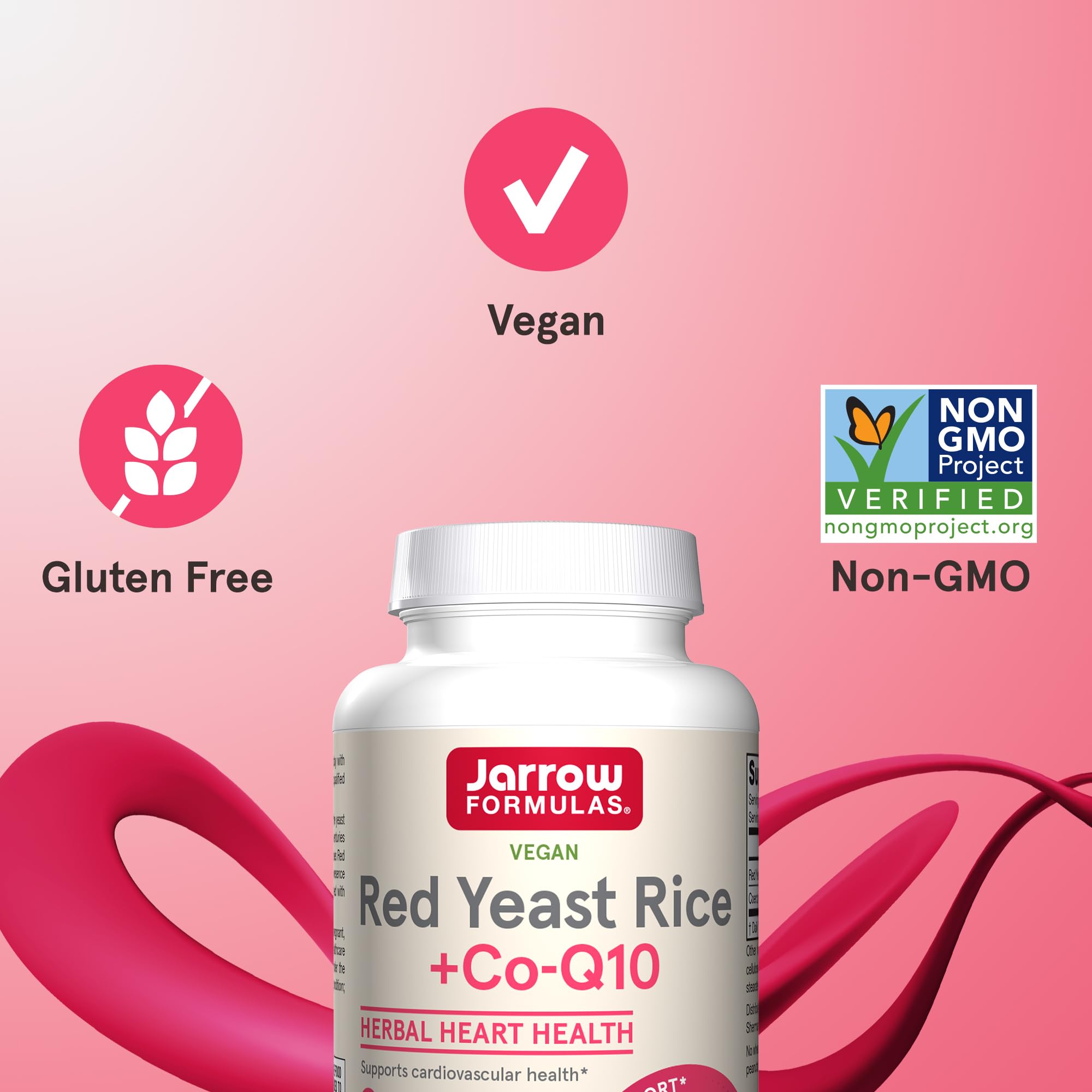 Jarrow Formulas Red Yeast Rice 1200 mg & Co-Q10 100 mg Per Serving - 120 Veggie Caps - 60 Servings - Herbal Heart Health Dietary Supplement - Supports Cardiovascular & Heart Health - Vegan