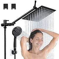 Lanhado 8'' Matte Black Rain Shower Head with Handheld Spray and 11'' Extension Arm, 9 Setting, Anti-leak High Pressure Rainfall Shower Head with Hose, Chrome