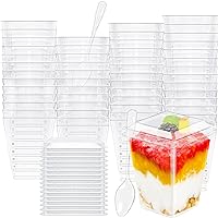 50 Pack 5.4oz Plastic Dessert Cups with Lids and Spoons,Square Plastic Parfait Cups,Appetizer Cups for Wedding,Party and Catering