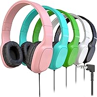 Wired On-Ear Leather Headphones with 3.5mm Connector, Oval Metal Housing, Bulk Wholesale, 5 Pack, Assorted Colors