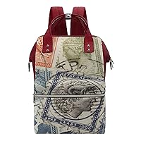 Vintage Greek Postage Stamps Waterproof Mommy Bag Diaper Bag Backpack Multifunction Large Capacity Travel Bag