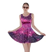 Womens Constellations Dress Starry Night Sky Moon Stars Space Planets Mrs. Frizzle Womens Skater Dress, XS-5XL